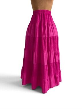 Nashalyly Fuchsia Tiered Flowy Maxi Skirt
